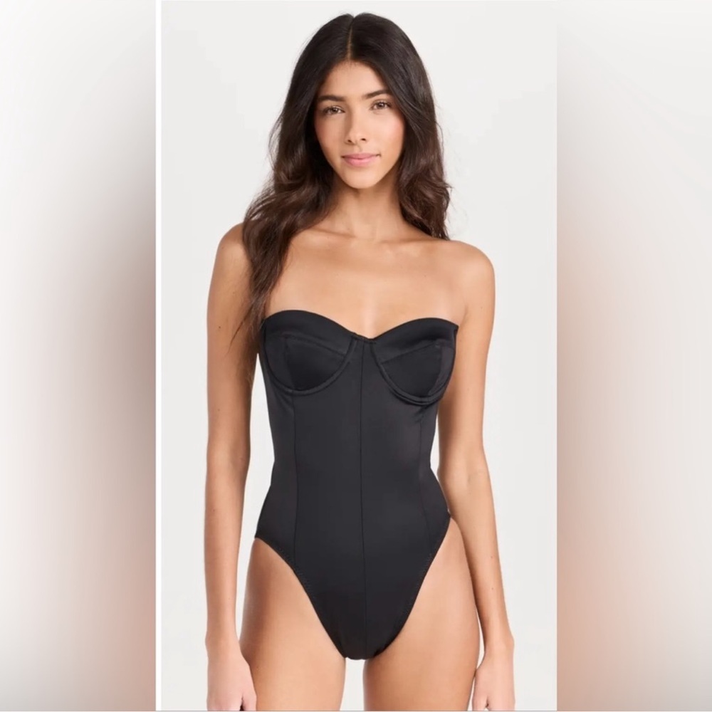 NEW NORMA KAMALI Corset Mio One-piece Swimsuit Black Size Large